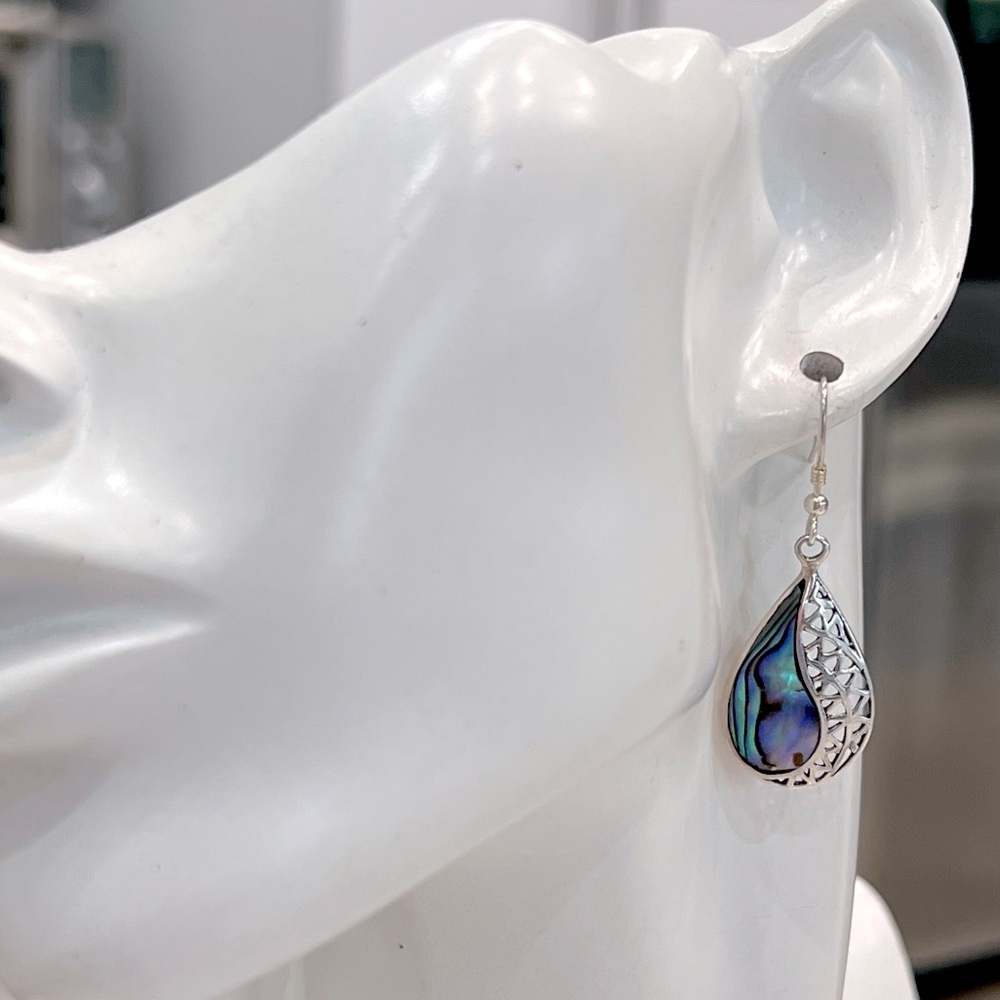 Abalone Shell Sterling Silver Dangle Earrings - Picture 2 of 11